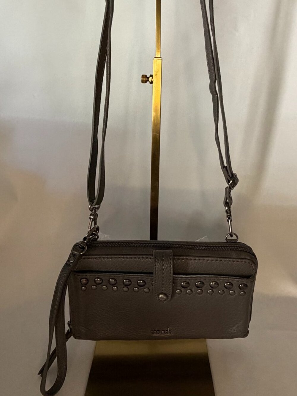The Sak Iris Smartphone Wallet Dark Grey Leather and Studding Wristlet/Crossbody